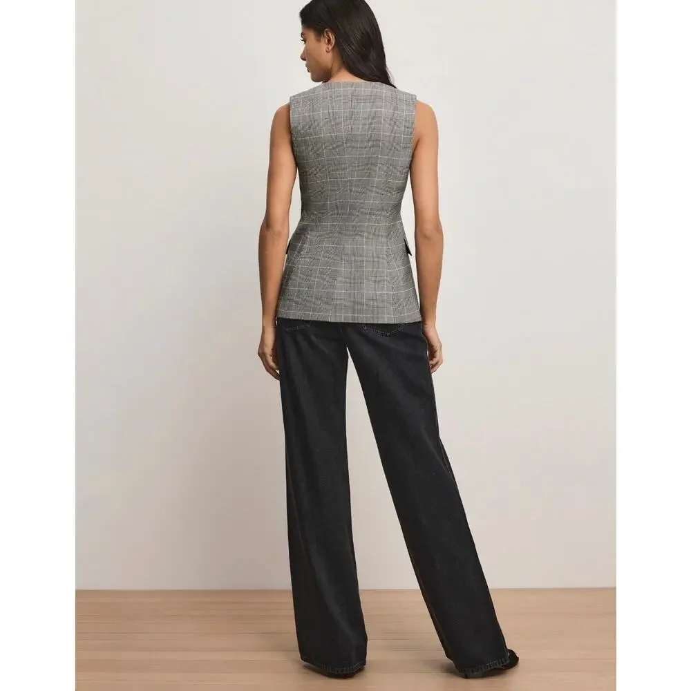 NEW Veronica Beard Lois Linen-Blend Vest Grey Plaid Tailored Top Size 4